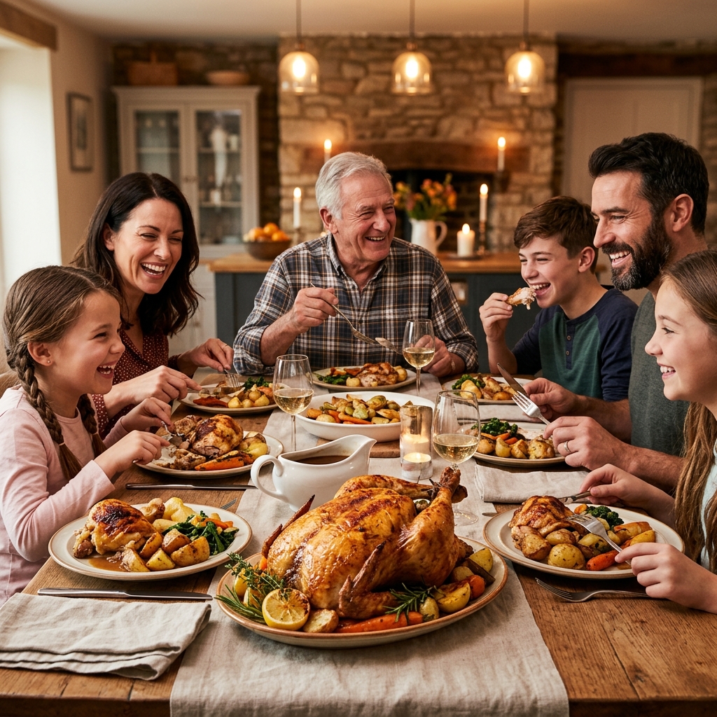Happy family having dinner together
